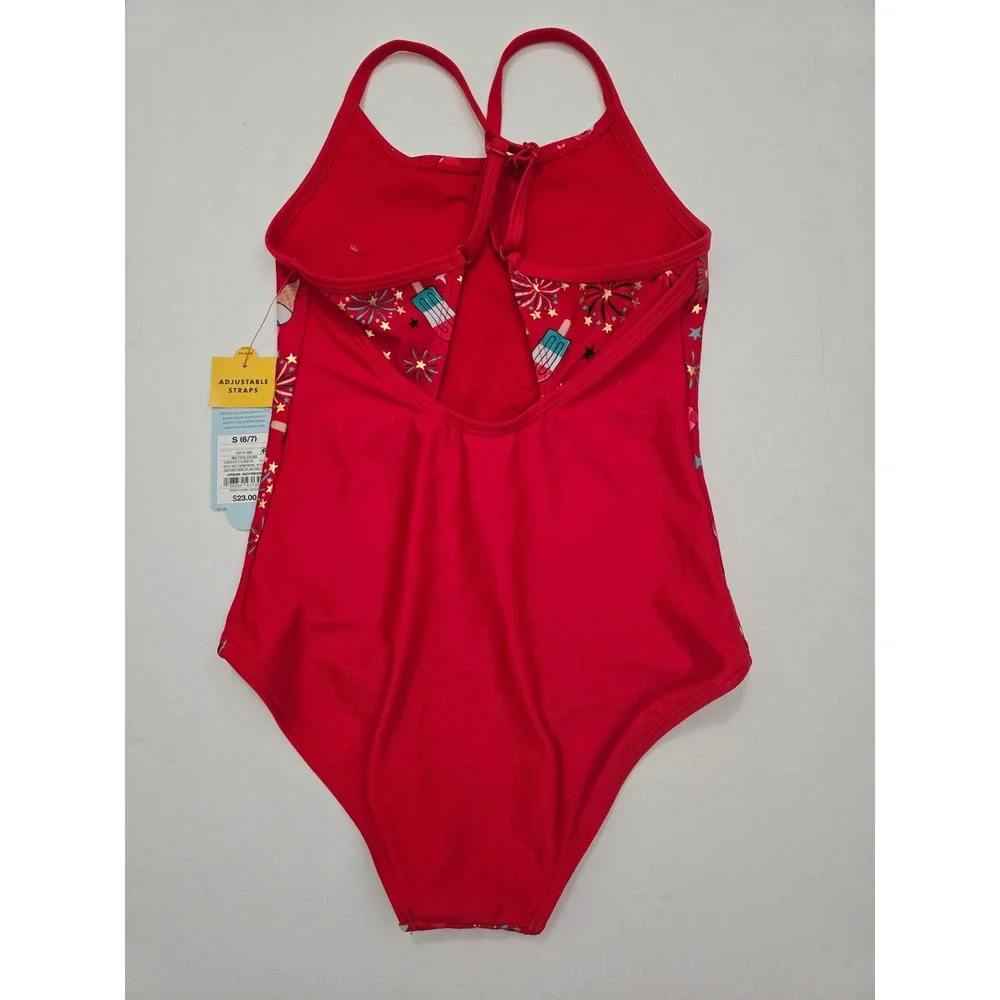 Cat & Jack Girls Red Ice Cream Popsicle Firework One Piece Swimsuit NWT S 6/7